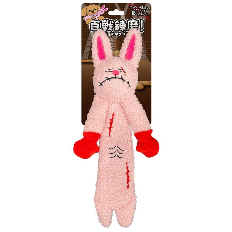 　頭と両手のグローブに笛が入っています。 お耳とたくましい腹筋からシャカシャカ音が鳴り、戦いが始まります！ ・本品はペット用玩具です。その他の目的には使用しないでください。 ・柔らかい素材を使用しているため、遊び方(噛み方等)によって短時間で破損してしまう場合がございますのでご注意ください。 ・ペットがイライラしている時に使用しないでください。 ・飼い主様と一緒か必ず目の届く所で遊ばせてください。 ・使用中に破損があった場合、速やかに使用を中止し取り上げてください。 ・壊れたおもちゃは誤飲や思わぬトラブルの原因になりますので新しいものと交換してください。 ・万が一誤飲し、何らかの症状がある場合は、速やかに獣医師にご相談ください。 ・火や暖房器具の近くで使用・放置しないでください。火災やケガの原因となります。 ・直射日光・高温多湿の場所を避け、幼児やペットの手の届かない所で保管してください。