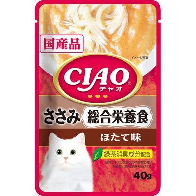 ○【メール便10個・ネコポス12個OK】いなば　CIAO/チャオ　パウチ　総合栄養食 ささみ ほたて味　40g　猫用
