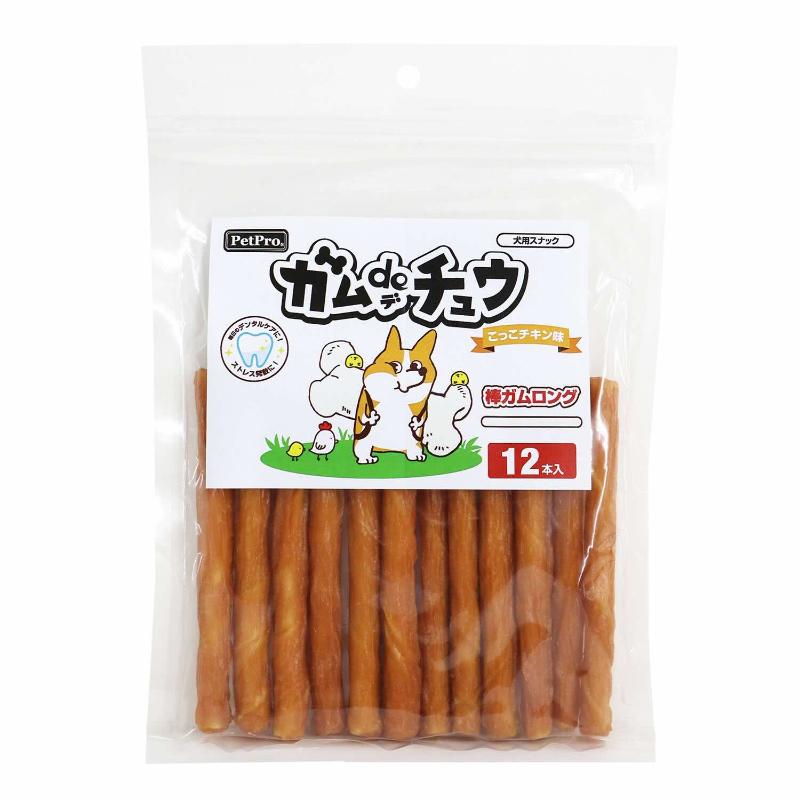 ○【メール便2個・ネコポス3個OK】［ペットプロジャパン］ペットプロ ガムdeチュウ こっこチキン味 棒ガムロング 12本入　犬おやつ