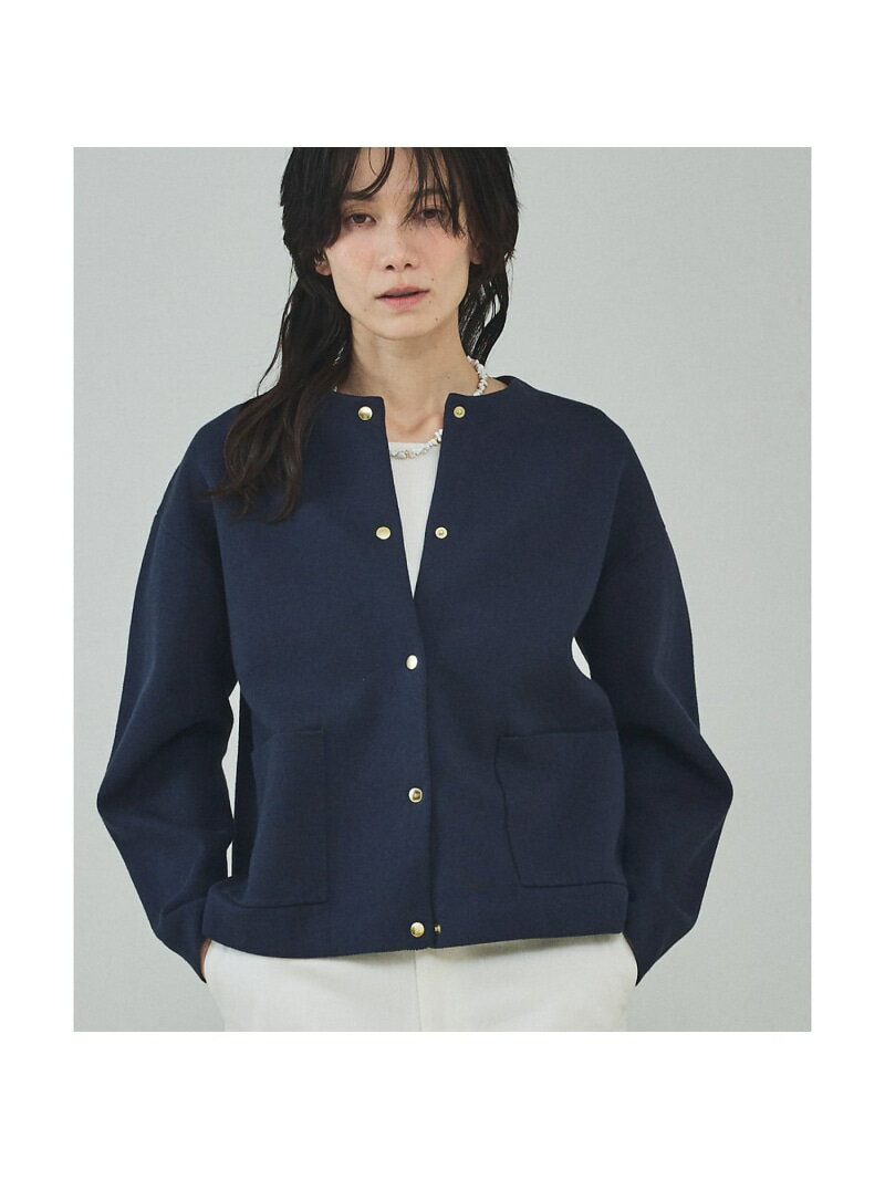 ダブルフェイスニットカーデ【予約】 qualite カリテ トップス カーディガン ネイビー ホワイト【先行予約】*【送料無料】[Rakuten Fashion]
