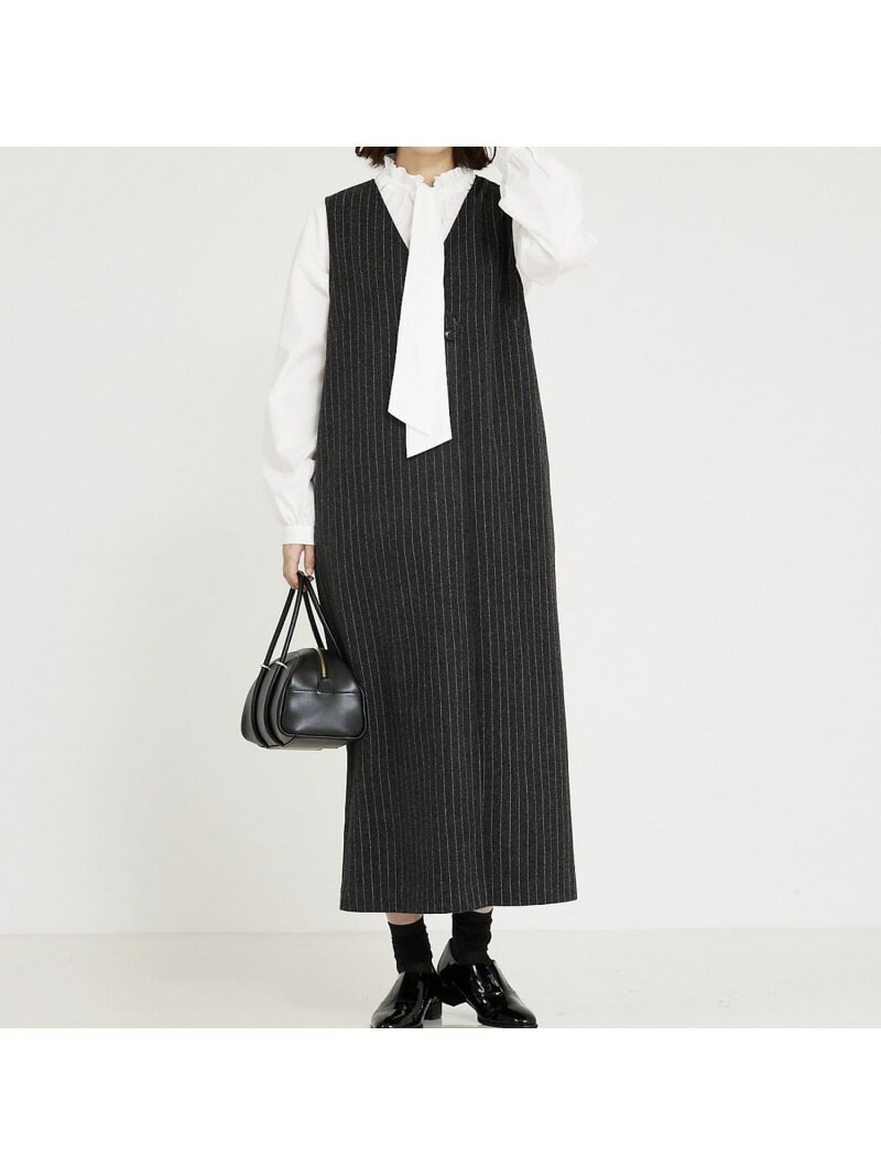 【大人のいちまんワンピ】ウォームジャージージレ風ジャンスカ abahouse mavie アバハウス マヴィ ワンピース・ドレス ジャンパースカート グレー ホワイト ベージュ ブラック【送料無料】[Rakuten Fashion]