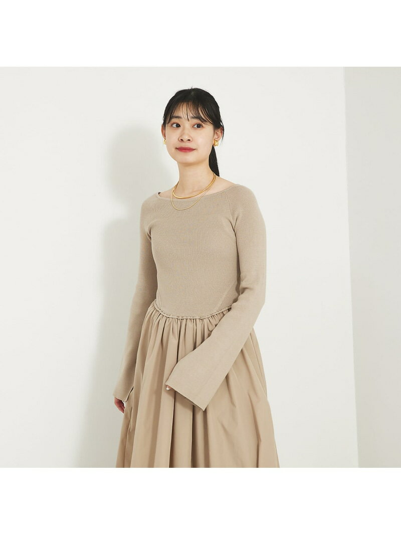 【SALE／30%OFF】スリーブフレアニット*布帛コンビワンピース Rouge vif la cle ルージュ・ヴィフ ラクレ ワンピース・ドレス シャツワンピース ブラック ベージュ【RBA_E】【送料無料】[Rakuten Fashion]