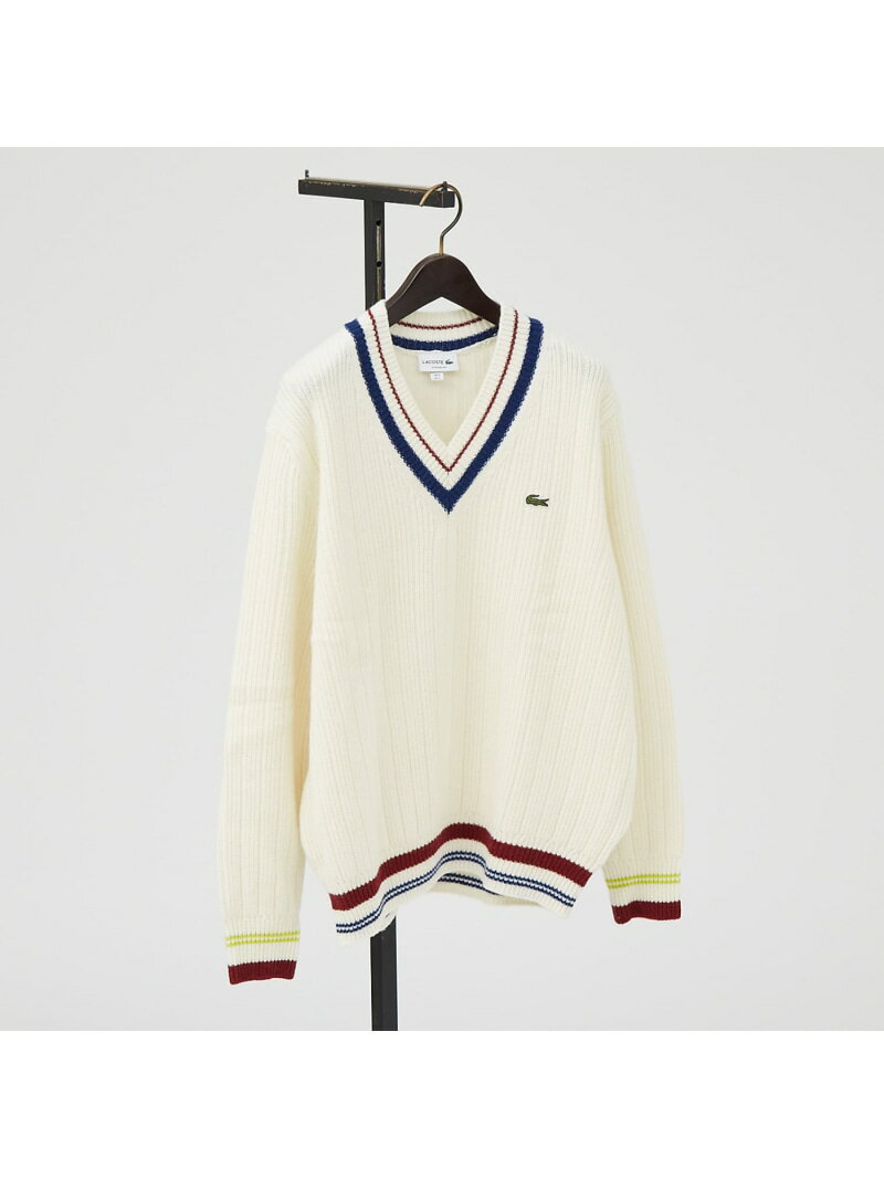 【LACOSTE/ラコステ】Vネックリブニットセーター AH3133 ABAHOUSE LASTWORD アバハウス トップス ニット ホワイト ネイビー【送料無料】[Rakuten Fashion]