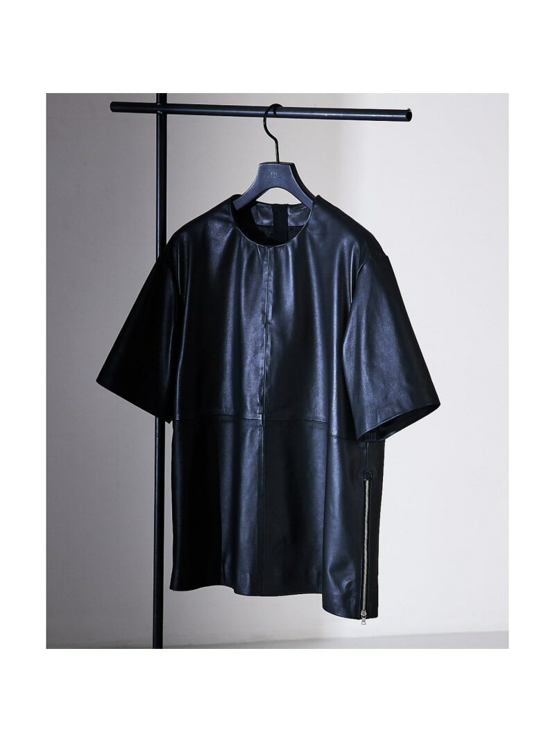 【セットアップ対応】レザー ジップ 半袖Tシャツ 5351POUR LES HOMMES ゴーサンゴーイチプールオム トップス カットソー・Tシャツ ブラック【...
