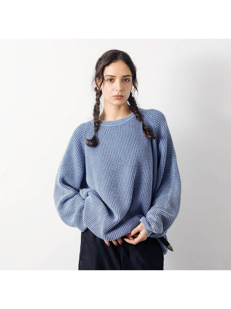 【Revo.レボ】パウダーブリーチ加工ワッフルコットンニットクルー/ユニセックス ABAHOUSE LASTWORD ア..