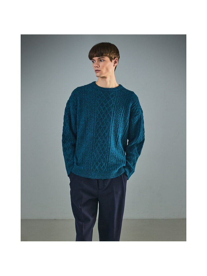 WOOL MIX メランジシャギー アランニット【予約】 ABAHOUSE LASTWORD アバハウス トップス ニット ネイビー ブルー ホワイト【先行予約】*【送料無料】[Rakuten Fashion]