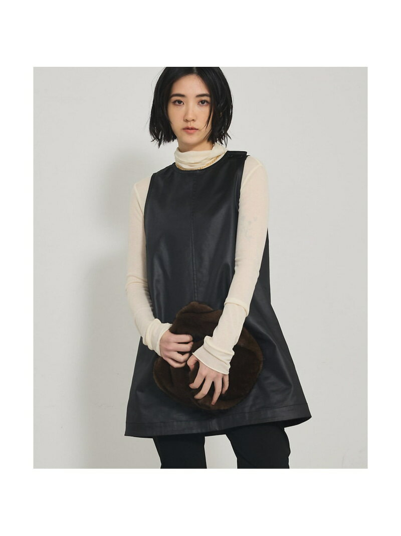 レザーライクフレアージレ qualite カリテ ワンピース・ドレス チュニック ブラック【送料無料】[Rakuten Fashion]
