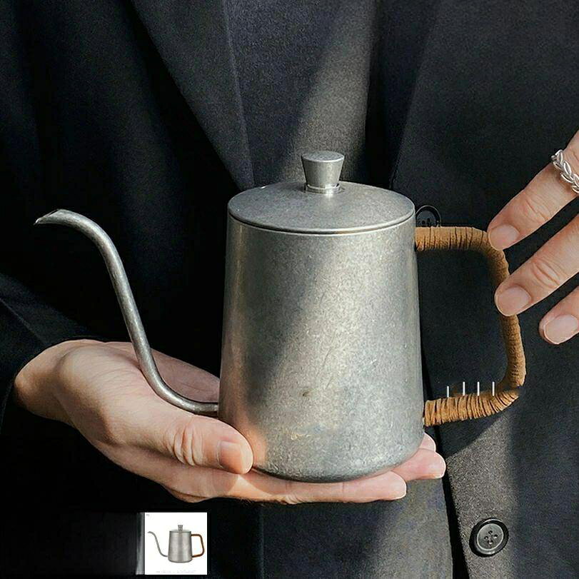 樂天商城 - コーヒーポット ドリップ用 細口 麻縄の持ち手 蓋付き ドリップポット 直火 レトロ調 コーヒーケトル 木目調ハンドル IH対応 キャンプ ドリップケトル おしゃれ 業務用 使いやすさ 持ちやすさ コーヒー 器具 やかん コーヒードリップポット RaogtCYU