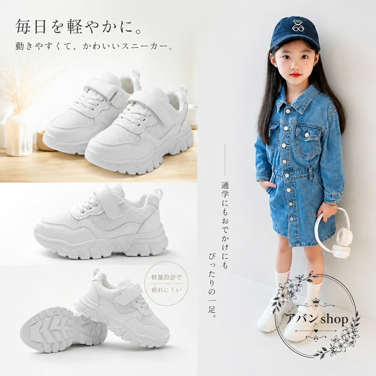 ダンスシューズ キッズ用 白 メッシュ PU素材 ローカット 面ファスナー 軽量 厚底ソール 子供 ジュニア向け スニーカータイプ 室内外レッスン 発表会 チアダンス ストリートダンスに使いやすい歩きやすい舞踊靴