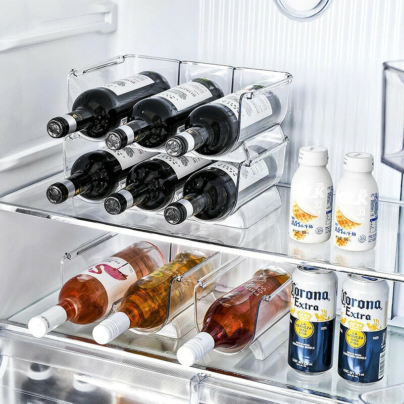 ワインホルダー 透明プラスチック製 省スペース 立て置き ボトル収納ラック 冷蔵庫収納 キッチン収納 ワインボトル・ペットボトル・スパイスボトル対応 転倒防止 乾燥しやすい整理用スタンド abanshop-10019965 アバンshop サンプル画像2