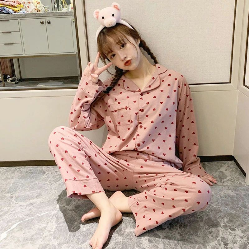 パジャマ ルームウエア レディース 長袖パジャマ 秋冬 綿 前開き パジャマ 上下セットドット柄 パジャマ 可愛い 韓国風 寝巻き 部屋着 ゆったり