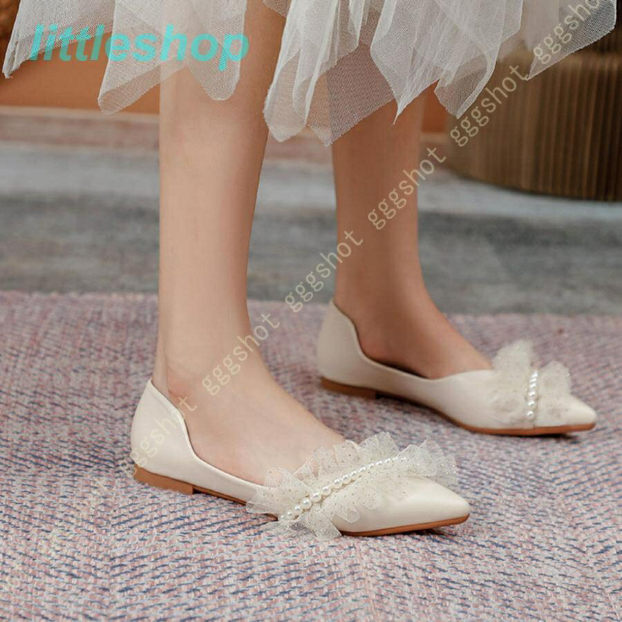 ウェディングシューズ ローヒール パンプス パーティーシューズ 美脚 レース レディースシューズ ブライダルシューズ フラットパンプス 花嫁 結婚会 二次会