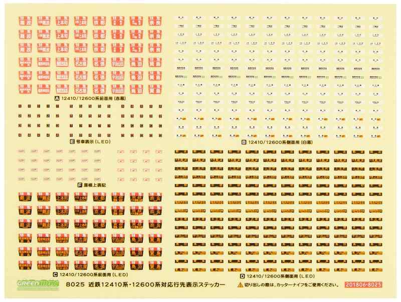 グリーンマックス Nゲージ 近鉄12410 ・ 12600系対応行先表示ステッカー ・ 交換用ヘッドマークセット 8025 鉄道模型 電車