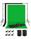 Hemmotop 写真撮影用 背景スタンド 200x300cm 布 黒 白 緑 サンドバッグ 二つ 強力クリップ 6個 付き スタジオ撮影機材 バックグラウンドサポート 背景布/背景紙に適用 組み立ては簡単 高強度