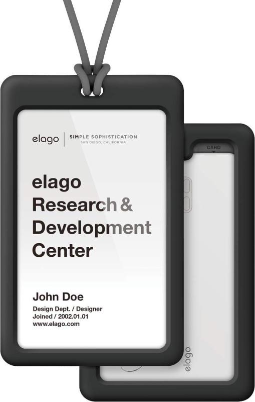 【elago】 ID4 パスケース 縦型 IDカードホルダー シリコン × ポリカーボネート ハード ケース ネックストラップ 付き [ 各種 クレジットカード サイズ/社員証 対応 ] ブラック/ダークグレー