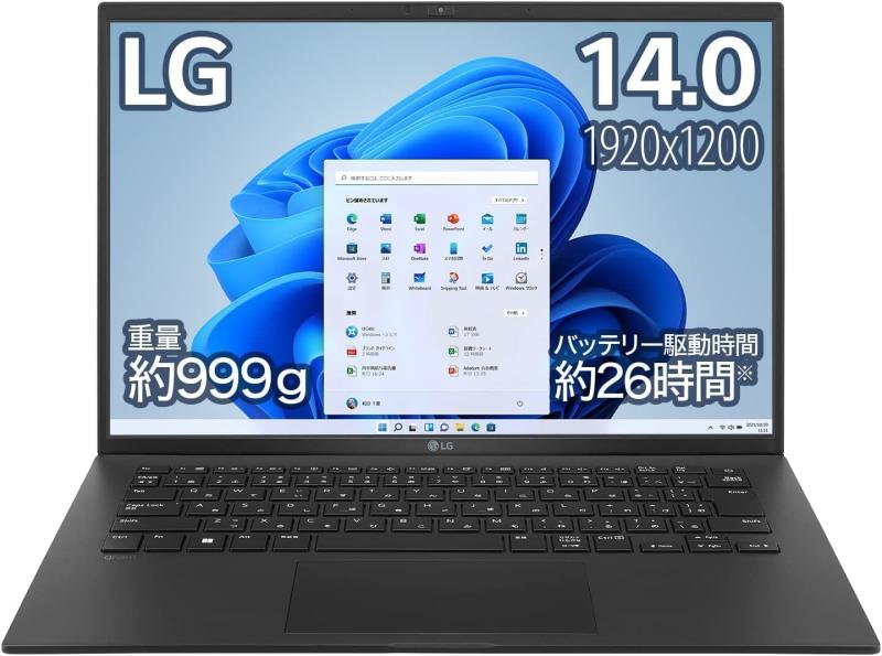 LG ノートパソコン gram/14Z90Q-KR55J(2022年モデル)/14インチ/第12世代 Core i5/メモリ 8GB/SSD 512GB/バッテリー最大26時間 /VOD視聴,クリエーター,イラスト,写真編集,動画編集/WUXGA(1920×120
