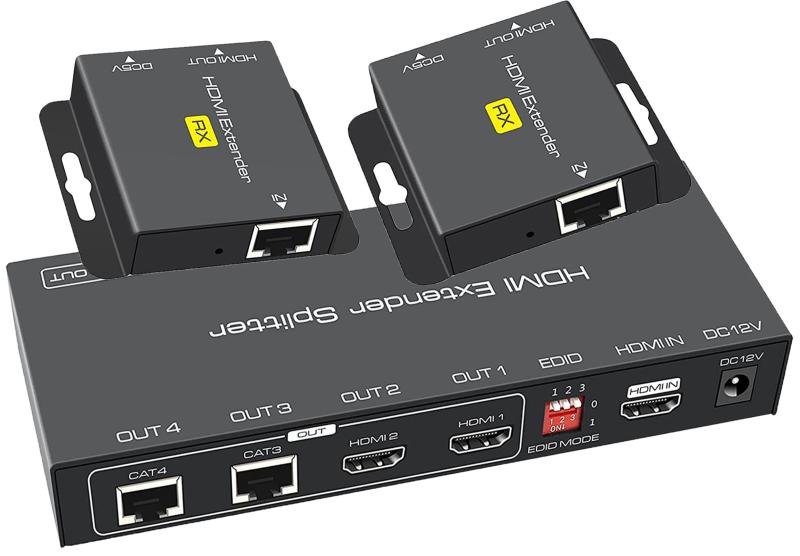 【2HDMI 2LAN 同时出力】HDMI 分配 エクステンダー EX712 LAN 変換 スプリッター 延長器 HDMI Over Ethernet Extender 50Mまで RJ45 変換 延長機 1080P PC PS4 防犯カメラ 適用 CAT6 CAT7 対応 TX 2RX セット