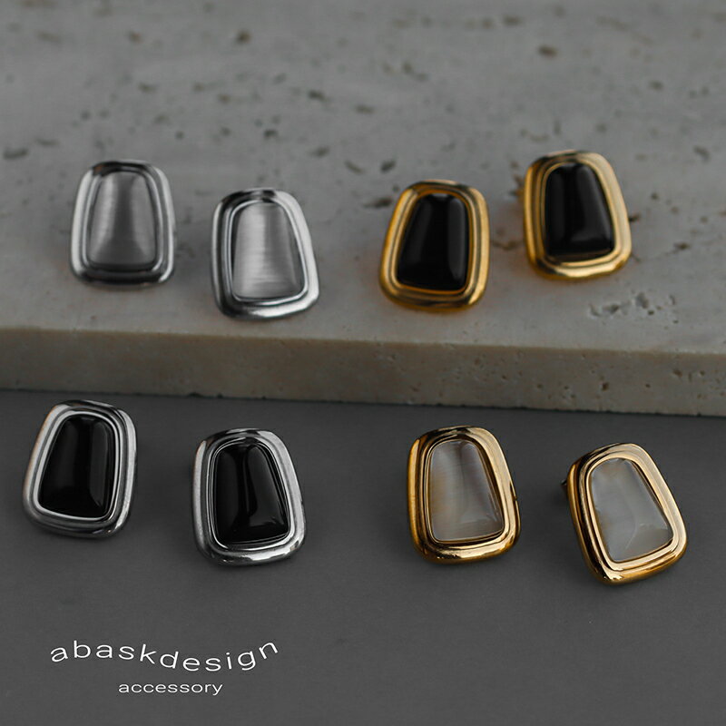 【1点〜でも使える！10%OFF】ピアス 天然石 スクエア オニキス キャッツアイ ストーン ピアス ブラック ホワイト 金属アレルギー対応 ピアス サージカルステンレス K18 天然石ピアス カジュアル ゴールドピアス シルバーピアス ユニセックス