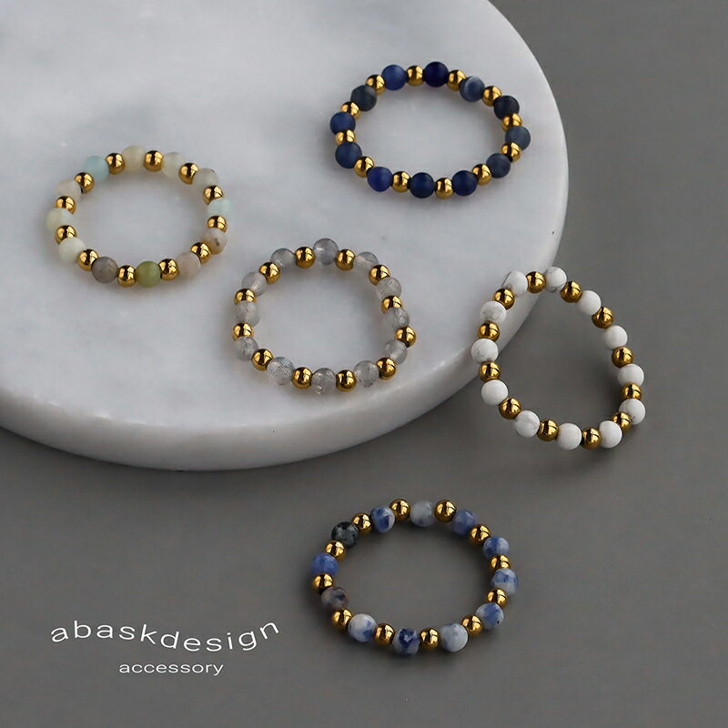 リング 天然石ビーズリング レディース テグス ゴム アクセ シンプル 女性 おしゃれ 重ね付け 軽い 天然石リング パワーストーン ビーズリング アマゾナイト ムーンストーン ソーダライト ターコイズ ジャスパー ゴムリングのサムネイル