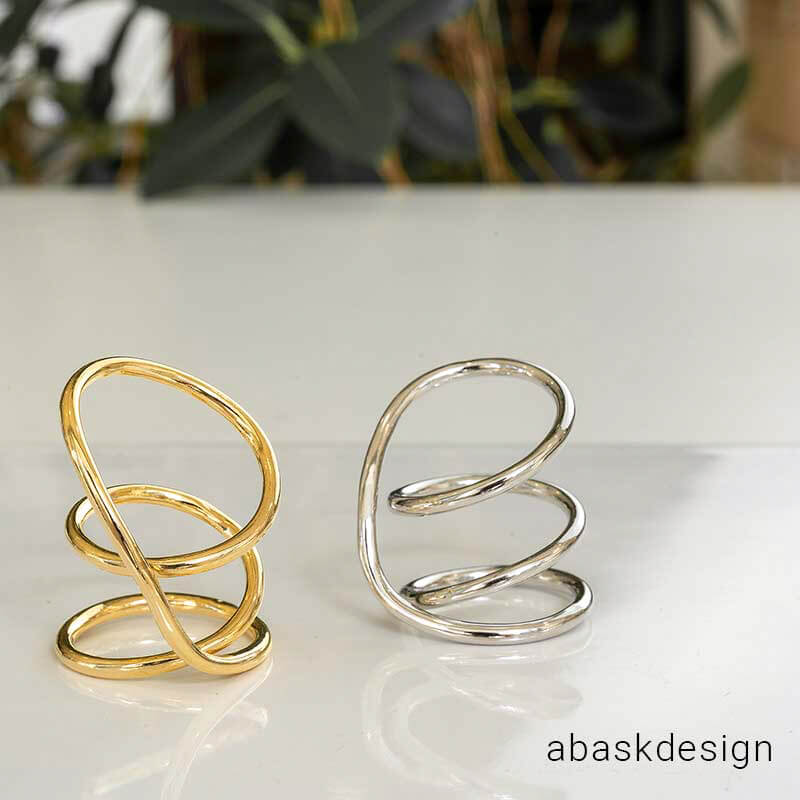 ＼期間限定1000円ポッキリ／リング 3連リング デザイン リング シルバー ゴールド 大きめリング ニュアンス リング 女性 合金 10号 12号　華奢 アバスクデザイン リングのサムネイル