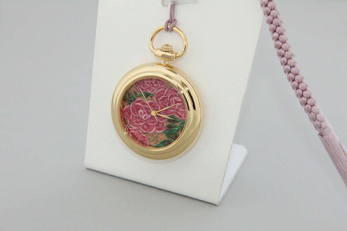 懐中時計 高級時計 蒔絵 浄法寺漆 蒔絵時計 漆塗り 和風 和風小物 大川 彰 作 若冲 浄雅 JOGA MAKIE 漆文字盤 「若冲写 薔薇図」 クオーツ ポケットウォッチ 懐中時計 提げ時計 和服 G02-051
