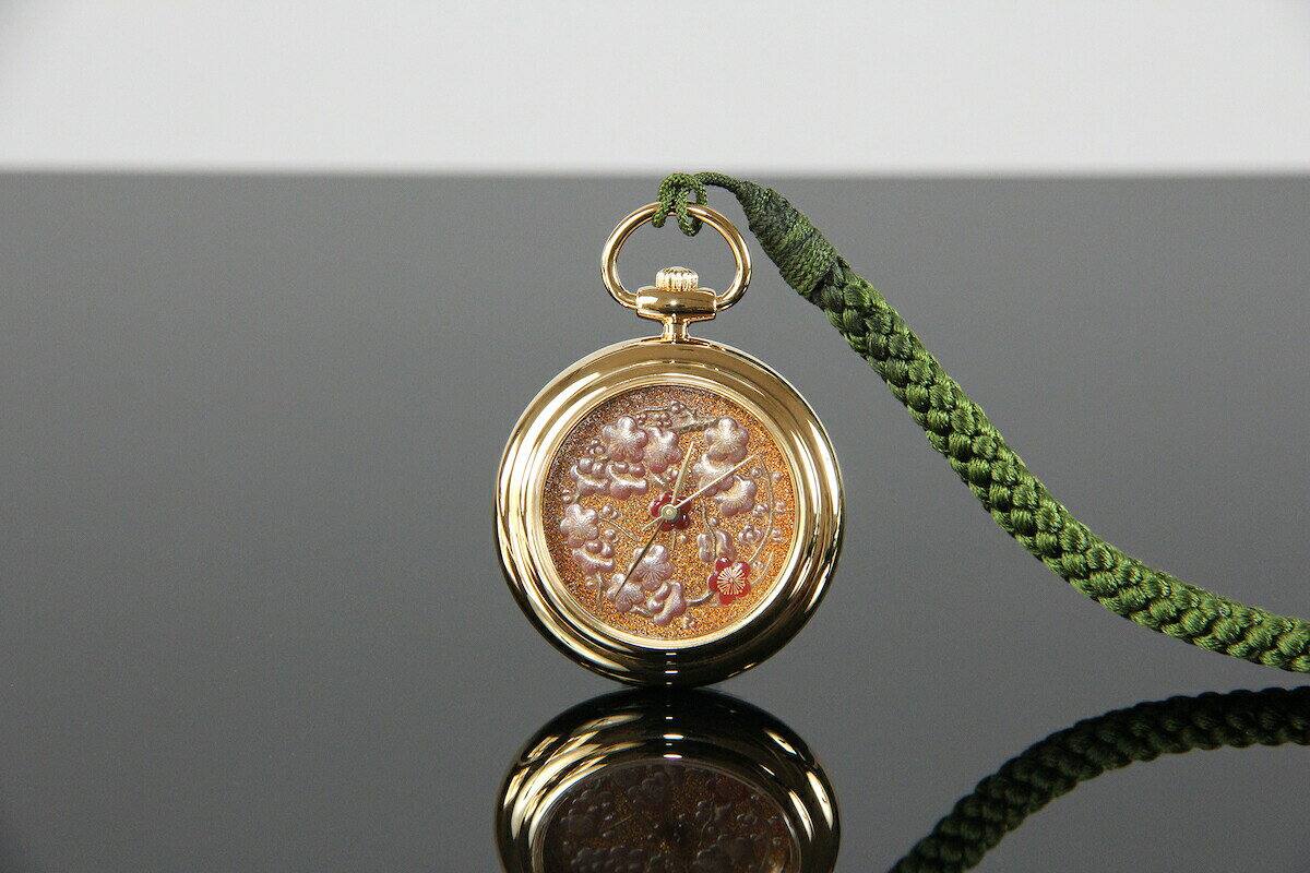 懐中時計 高級時計 蒔絵 浄法寺漆 蒔絵時計 漆塗り 和風 和風小物 大川 彰 作 浄雅 JOGA MAKIE 漆文字盤 「梅」 クオーツ ポケットウォッチ 懐中時計 提げ時計 和服 G02-068