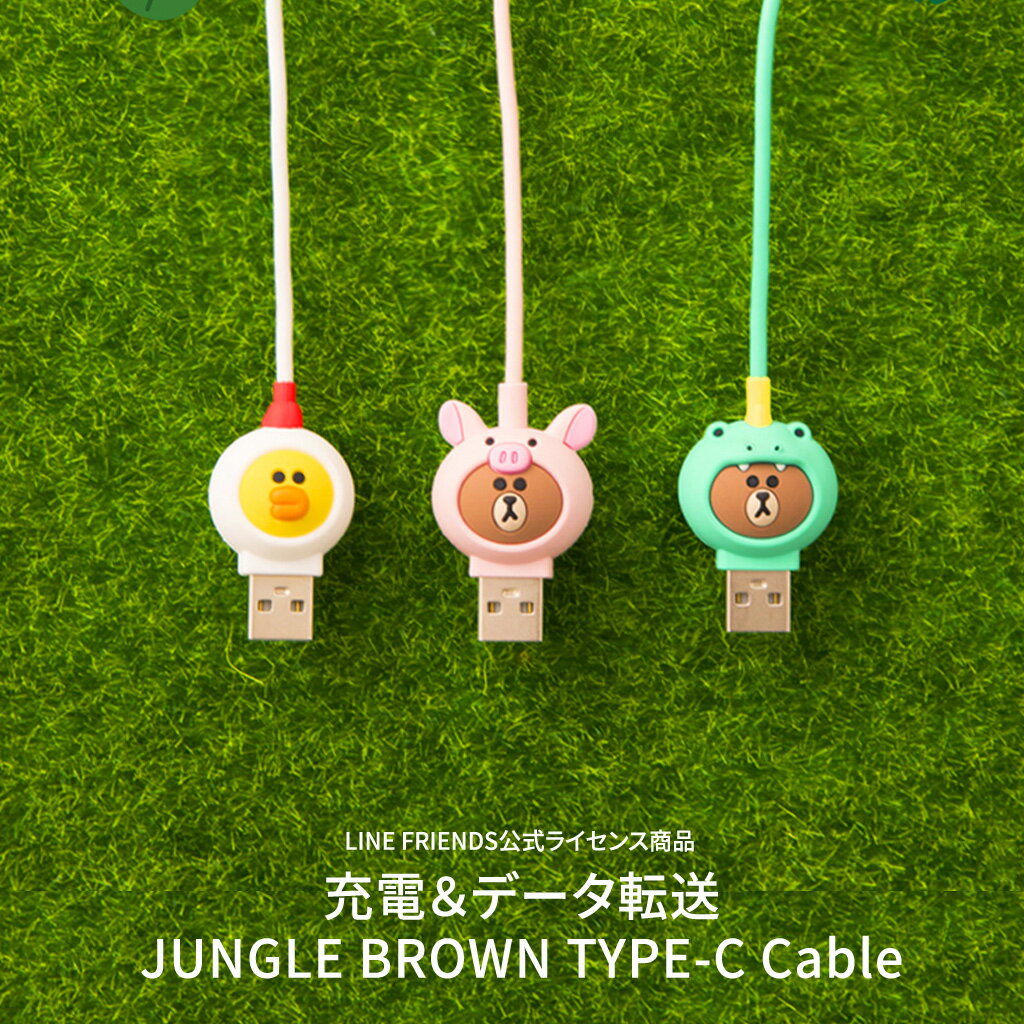 【訳あり アウトレット】 USB Type-C ケーブル LINE FRIENDS JUNGLE BROWN (ラインフレンズ ジャングル ブラウン）充電 データ転送 対応 1m 公式ライセンス商品