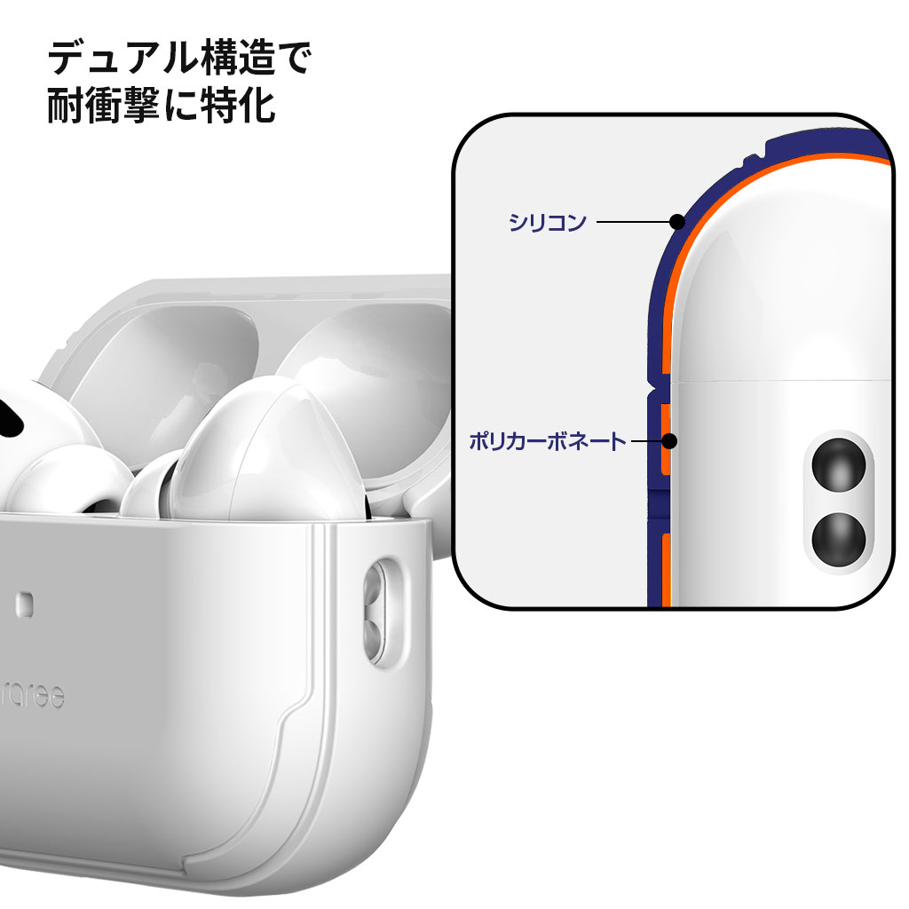araree Airpods Pro 第2世代 USB-C ハイブリッド ケース ハード DUPLE エアーポッズプロ [ 第2世代 第1世代 ] カバー 保護ケース スピーカーホール カラビナ 付属 ストラップホール 耐衝撃 落下防止 セパレート おしゃれ 韓国 aripods pro2 Lightning