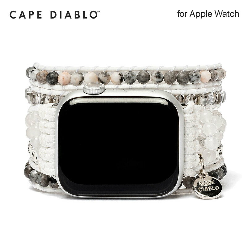 CAPE DIABLO アップルウォッチ 多重巻きバンド ホワイトラブラドライト M/Sサイズ for Apple Watch 49mm, 45/44/42/41/40/38mm (Ultra2/1,Series9-1,SE) 交換ベルト ブレスレット ドレッシー リストバンド 天然石 女性 プレゼント おしゃれ ホワイトラブラドライト