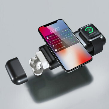 【モバイルバッテリー】 4 in 1 AirPods iPhone Apple Watch iPad 同時充電 All-in-1 for Apple 10000mAh 無線モバイルバッテリー AirAlly（エアーアリー） 急速充電 ワイヤレス充電器 USB-Cポート 18W PD対応