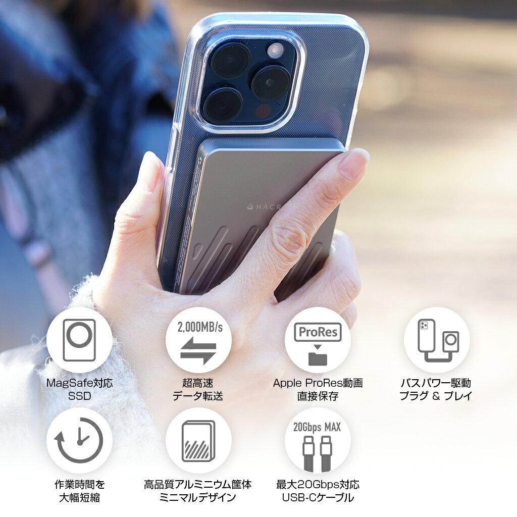 iPhone16 Pro iPhone16 Pro Max 対応 外付け SSD Apple ProRes動画 撮りながら記録 1T MagSafe対応 マグネット式 写真バックアップ 動画バックアップ ポータブルSSD 外部ストレージ 転送速度 超高速 高速 急速 - Image 2
