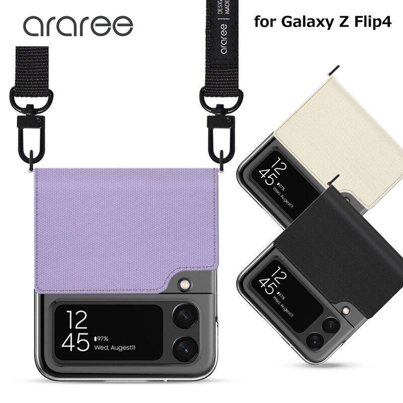 Rakuten - Galaxy Z Flip4 スマホショルダー フリップ 手帳型 キャンバス ケース Canvas Diary ショルダーストラップ付き キャンバス素材 斜め掛け ネックストラップ 耐久性 衝撃吸収 サムスン ギャラクシー Z フリップ4 araree