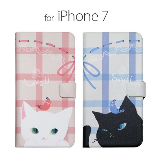 iPhone 8 / 7ケース 手帳型 Happymori Cat Couple Diary（ハッピーモリ キャットカップルダイアリー）アイフォン カバー 猫