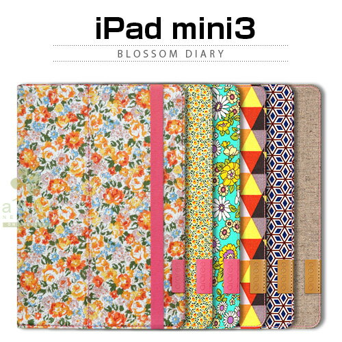 iPad mini3/ iPad mini2 ケース araree Blossom Diary（アラリー ブロッサムダイアリー）本革,リネン,ファブリック, 固定ベルト,スタンド機能,自動オン/オフ,フリップ,iPad mini3用,アイパッド ミニ,フリップタイプ,iPad miniカバー