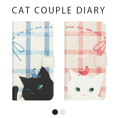 iPhone XS / X ケース Happymori Cat Couple Diary 手帳型 （ハッピーモリ キャットカップルダイアリー）アイフォン カバー 猫 アイフォンx ケース 手帳型