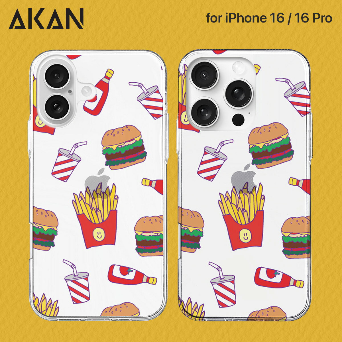 樂天商城 - iPhone16/16Pro ケース 透明 ソフト クリアケース カバー AKAN ファストフードファンタジー スマホケース iphoneケース [着脱簡単 防塵 密着痕防止] 韓国 かわいい デザイン