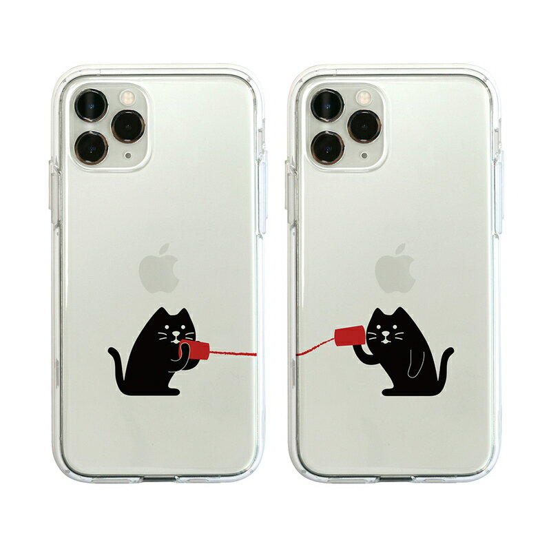  iPhone11Pro ケース カバー Dparks iPhone 11 XS X XR 糸電話ネコ カバー | 背面カバー アイフォンケース ソフト クリア かわいい イラスト キャラクター 韓国 ワイヤレス充電対応 ディーパークス