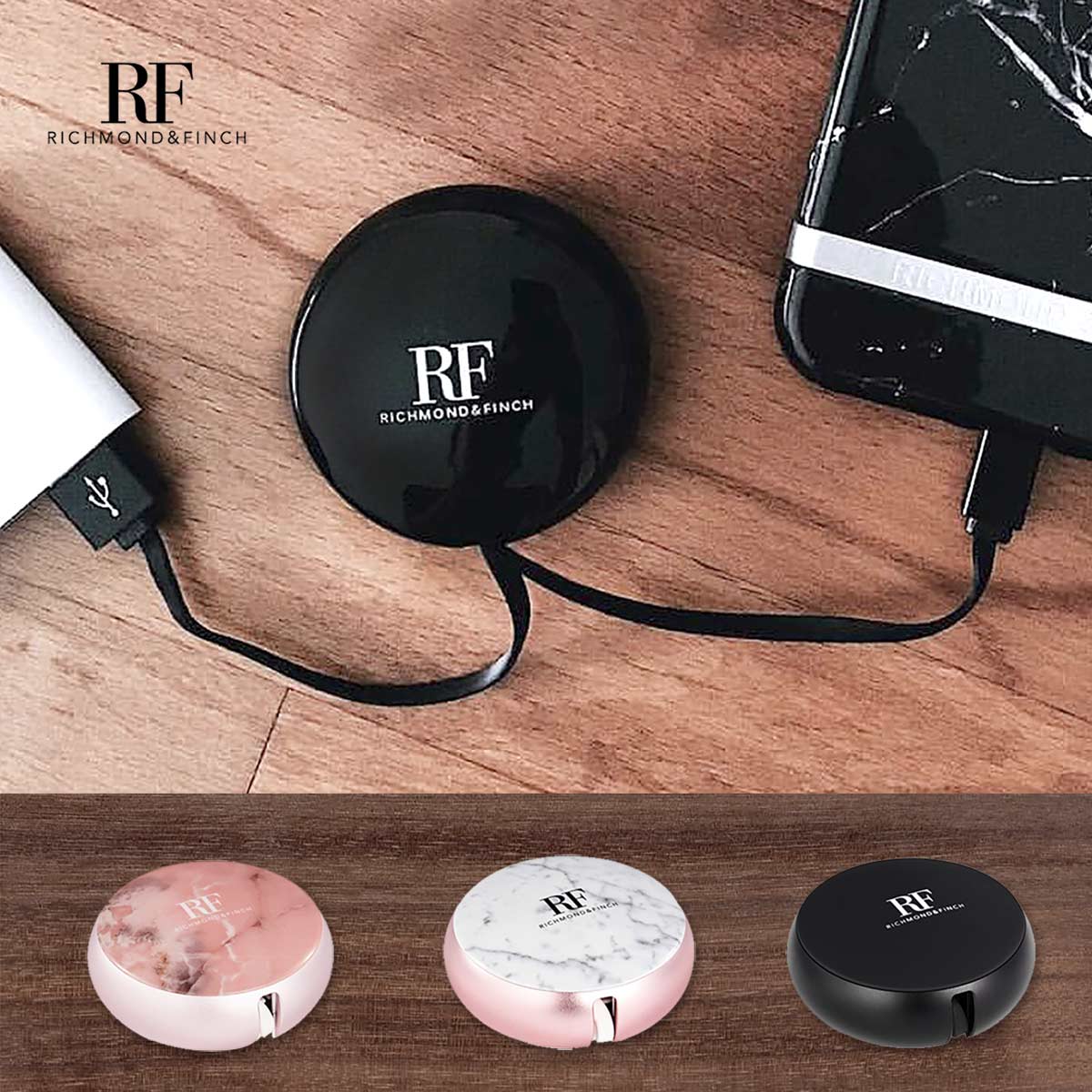 ライトニングケーブル Richmond & Finch CABLE WINDER（リッチモンドアンドフィンチ ケーブルワインダー）巻き取り 収納ケース iPhone 充電 データ転送 Lightning 大理石風