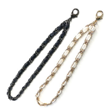 ストラップ abbi Leather Chain Hand Strap（アビィ レザーチェーン ハンドストラップ）15cm モバイルストラップ 落下防止 チェーン ストラップ レザー アクセサリー アイボリー ネイビー スマホアクセサリー