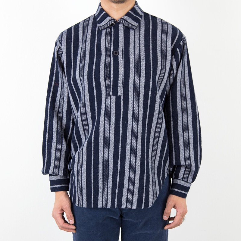 TURN ME ON（ターンミーオン) ルーズシルエットストライプP/Oシャツ(NAVY) (MENS)M/Lサイズ