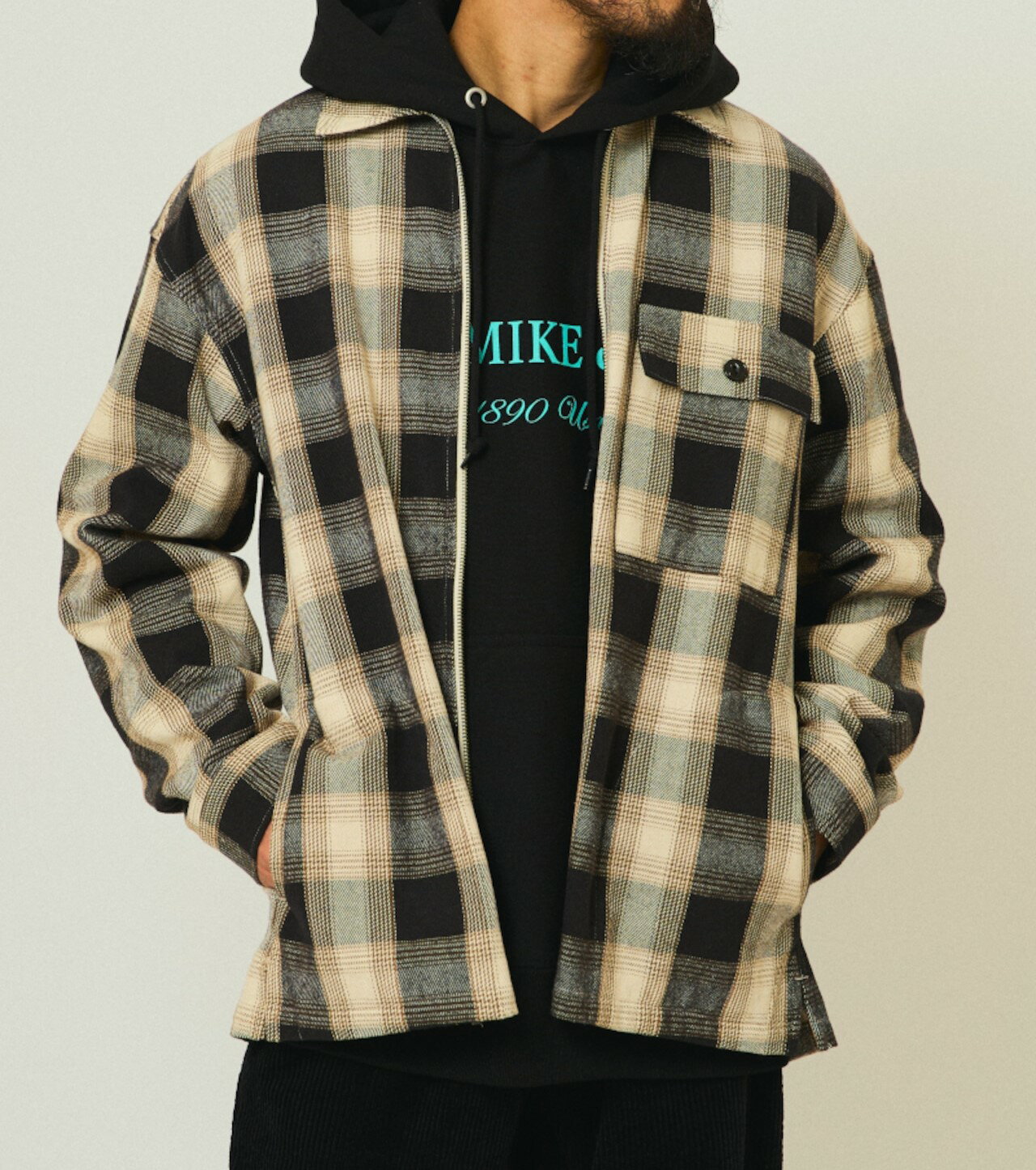 (BIG MIKE/ビッグマイク) Heavy Flannel Zip Shirt Jacket / OFF×MOCA×BLK（メンズ）M/L/XLサイズ