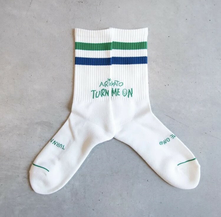 Rakuten - TURN ME ON（ターンミーオン)　『ARIGATO TURN ME ON』ソックスWHITE/GREEN ■クリックポスト対応アイテム（送料198円）