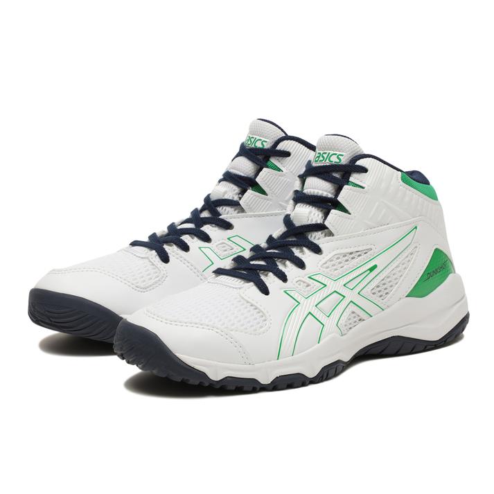 ジュニア 【ASICS】 アシックス DUNKSHOT MB 9 ダンクショット MB9 1064A006.107 W/CILANTRO 【ご注意】こちらの商品は弊社実店舗からも集約(入荷)するため、「靴箱の破損、色あせ、プライス貼付、剥がし跡」「靴箱内の包装用紙破れ、商品タグなどが無い状態」「履きジワやボンドの付着、若干のシミ、汚れ」が生じる場合がございます。また、正規の靴箱が著しく破損している状態時には代替の靴箱を使用する場合もございます。尚、弊社実店舗から集約しました商品は検品を行って販売可能な商品をご案内致しております。その為、商品の状態の指定はできませんので予めご了承下さい。※こちらの商品につきましては下記ご利用ガイドをご確認下さい。■ご利用ガイド バスケットボールを始める最初の一歩をサポートするジュニアエントリーモデル。 サイズ目安はこちら 【サイズ目安】(個人差がございますので、あくまでも目安とお考え下さい)このシューズの作りは標準です素材=人工皮革（=合成皮革）・合成繊維・合成樹脂・ゴム 【ご購入前に必ずこちらをご確認ください。 】 [ABCMART][ABCmart][abcmart][ABCマート][abcマート][エービーシーマート][エービーシー][エービーシー マート][バーゲン]