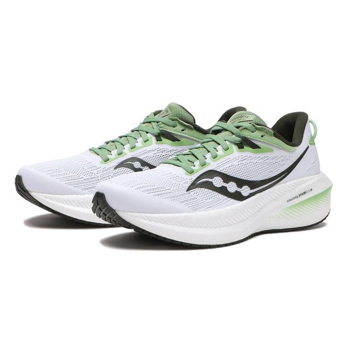 【SAUCONY】 サッカニー TRIUMPH 21 トライアンフ 21 S20881-31 WHITE/UMBRA アッパーには柔らかさと通気性を兼ね備えアップグレードされたフラットニットを採用し、ミッドソールに搭載されているPWRRUN+が快適な履き心地を提供する。ソフトなヒールカラーとパッド入りのシュータンが足をしっかりホールドし、快適で確実なフィット感を実現。レースからデイリートレーニングまで幅広く活躍するシューズとして仕上がっている。 サイズ目安はこちら 【サイズ目安】(個人差がございますので、あくまでも目安とお考え下さい。)このシューズの作りは小さめです。素材=合成繊維 【ご購入前に必ずこちらをご確認ください。 】 [ABCMART][ABCmart][abcmart][ABCマート][abcマート][エービーシーマート][エービーシー][エービーシー マート]