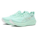 レディース 【ASICS】 アシックス W GEL-NIMBUS 26 W ゲルニンバス 26 1012B601.300 PALE MINT ソフトな履き心地と快適性を追求し、スムーズなランニング体験を生み出すためにアップデートしたニュートラルクッションモデル GEL-NIMBUS 26。エンジニアードニットアッパーが、やわらかさとフィット感を提供。またやわらかく足当たりの良いニットの履き口と伸縮性のあるニットシュータンにより、足に吸いつくようなフィット感を実現し、足を快適に包み込みます。ミッドソールには、軽量でやわらかく、跳ねるように反発するFF BLAST PLUSの機能性はそのままに、ミッドソールの約24%に植物由来材を使用し、さらに環境に配慮されたフォーム材「FF BLAST PLUS ECO」をミッドソール全面に採用しています。アウターソールの中足部にはグリップ性に優れたASICSGRIP。つま先・かかと部には耐摩耗性に優れた、AHARPLUSを採用。グリップ性と耐摩耗性を両立し、快適なランニングをサポートします。(E相当) サイズ目安はこちら 【サイズ目安】(個人差がございますので、あくまでも目安とお考え下さい。)このシューズの作りは標準です。素材=人工皮革（=合成皮革）・合成繊維・合成樹脂 【ご購入前に必ずこちらをご確認ください。 】 [ABCMART][ABCmart][abcmart][ABCマート][abcマート][エービーシーマート][エービーシー][エービーシー マート]