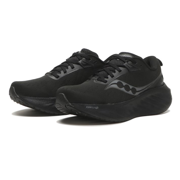 【SAUCONY】 サッカニー WMNS TRIUMPH 22 ウィメンズトライアンフ22 S10964-201 TRIPLE BLACK【ご注意】こちらの商品は弊社実店舗からも集約(入荷)するため、「靴箱の破損、色あせ、プライス貼付、剥がし跡」「靴箱内の包装用紙破れ、商品タグなどが無い状態」「履きジワやボンドの付着、若干のシミ、汚れ」が生じる場合がございます。また、正規の靴箱が著しく破損している状態時には代替の靴箱を使用する場合もございます。尚、弊社実店舗から集約しました商品は検品を行って販売可能な商品をご案内致しております。その為、商品の状態の指定はできませんので予めご了承下さい。※こちらの商品につきましては下記ご利用ガイドをご確認下さい。■ご利用ガイド ミッドソールはPWRRUN PBクッションにアップデートされ、インソールもOrtholiteに変わったことでソフトな履き心地を実現。前作よりもアウトソールの幅も広く設計され クッションだけでなく安定性もアップしている。長時間のライドにお勧めの1足。 OFFSET : 10mm (37/27 mm) サイズ目安はこちら素材=合成繊維【ご購入前に必ずこちらをご確認ください。 】 [ABCMART][ABCmart][abcmart][ABCマート][abcマート][エービーシーマート][エービーシー][エービーシー マート]