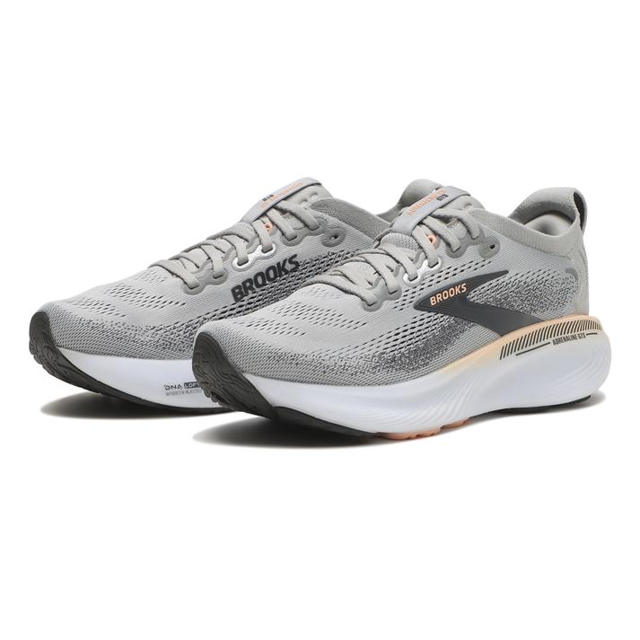 【BROOKS】 ブルックス W AdrenalineGTS25 AdrenalineGTS25 BRW 4432 DGRY【ご注意】こちらの商品は弊社実店舗からも集約(入荷)するため、「靴箱の破損、色あせ、プライス貼付、剥がし跡」「靴箱内の包装用紙破れ、商品タグなどが無い状態」「履きジワやボンドの付着、若干のシミ、汚れ」が生じる場合がございます。また、正規の靴箱が著しく破損している状態時には代替の靴箱を使用する場合もございます。尚、弊社実店舗から集約しました商品は検品を行って販売可能な商品をご案内致しております。その為、商品の状態の指定はできませんので予めご了承下さい。※こちらの商品につきましては下記ご利用ガイドをご確認下さい。■ご利用ガイド BROOKSよりAdrenalineGTS25（アドレナリン25）が登場。独自開発した配合で、EVAとラバーとエアーに液化窒素ガスを発泡して成型した素材「DNA LOFT V3」を搭載。高い耐久性を持ち、へたりにくく軽量で反発性があるのが特徴です。アッパーにはエンジニアードエアメッシュアッパーを採用し、通気性を高め蒸れにくく、足を優しく包む履き心地を実現しました。日々のジョギングから様々な練習にも使用出来る汎用性の高い商品です。シューズ踵部の内側と外側にBROOKS独自のGuideRails2.0を搭載しており、着地時の足のブレを低減してニュートラルな動きを導きます。 サイズ目安はこちら【サイズ目安】(個人差がございますので、あくまでも目安とお考え下さい。)このシューズの作りは標準です。素材=人工皮革（=合成皮革）・合成繊維・合成樹脂・ゴム・ポリエステル【ご購入前に必ずこちらをご確認ください。 】 [ABCMART][ABCmart][abcmart][ABCマート][abcマート][エービーシーマート][エービーシー][エービーシー マート]