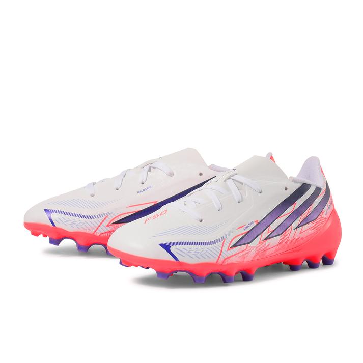 キッズ 【ADIDAS】 アディダス 21-245F50HYPERFAST LEAGUE AG J F50 ハイパーファースト リーグ AG KK1396 FTWR/SOLA/SOLA【ご注意】こちらの商品は弊社実店舗からも集約(入荷)するため、「靴箱の破損、色あせ、プライス貼付、剥がし跡」「靴箱内の包装用紙破れ、商品タグなどが無い状態」「履きジワやボンドの付着、若干のシミ、汚れ」が生じる場合がございます。また、正規の靴箱が著しく破損している状態時には代替の靴箱を使用する場合もございます。尚、弊社実店舗から集約しました商品は検品を行って販売可能な商品をご案内致しております。その為、商品の状態の指定はできませんので予めご了承下さい。※こちらの商品につきましては下記ご利用ガイドをご確認下さい。■ご利用ガイド F50 Hyperfast League Artificial Ground Football Bootsは、スピードを求め、果敢にプレーするための一足。ピッチで際立つルックス。Haloskinテクノロジーが屈曲性に優れた薄型アッパーを実現し、Haloshell+メッシュが軽量感をプラス。シューレースでフィット感を自在に調整。エンジニアード アウトソールとスタッド配列は人工芝用に最適化されていて、スプリントやターンも滑らかな動き。 サイズ目安はこちら【サイズ目安】(個人差がございますので、あくまでも目安とお考え下さい。)このシューズの作りは標準です。素材=人工皮革（=合成皮革）・合成繊維【ご購入前に必ずこちらをご確認ください。 】 [ABCMART][ABCmart][abcmart][ABCマート][abcマート][エービーシーマート][エービーシー][エービーシー マート]