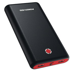 モバイルバッテリー 20000mAh Poweradd Pilot X7 持ち運び充電器 大容量 2USBポートiPhone iPad Galaxy Xperia Nexus Sony PSvita等対応 PSEマーク取得済み 2018年新版(ブラック)（底面レッド）