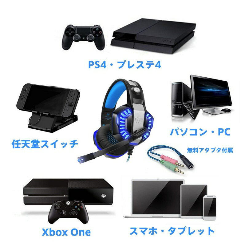 Micolindun GM-20 ゲーミングヘッドセット PS4 ヘッドセット ヘッドホン マイク付き プレステ4 ゲーム用 ゲーミング PC ヘッドフォン イヤホン LED Skype Beexcellent PC スカイプ 密閉型 スイッチ fps COD モンハン 対応 (ホワイト）